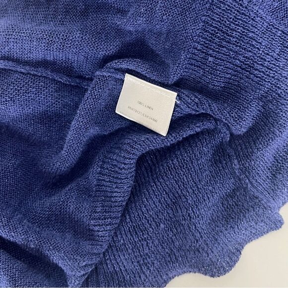 Eileen Fisher Linen Blue Purple Waterfall Open Front 3/4 Sleeve Cardigan Sweater - Picture 5 of 5
